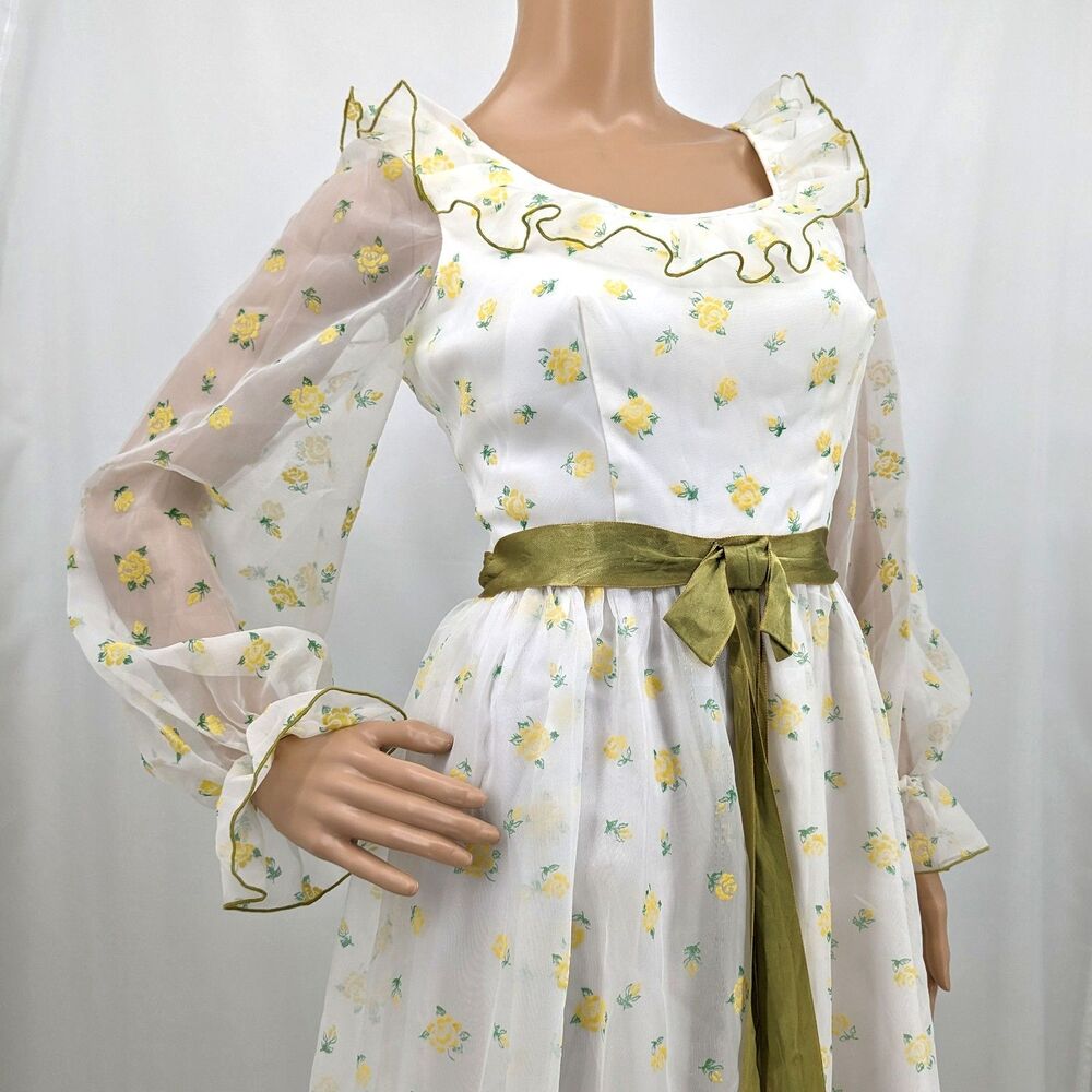 Vintage 70s Montgomery Ward Dress Prairie Gown Floral Velvet Cottage Southern 4 - Picture 1 of 16
